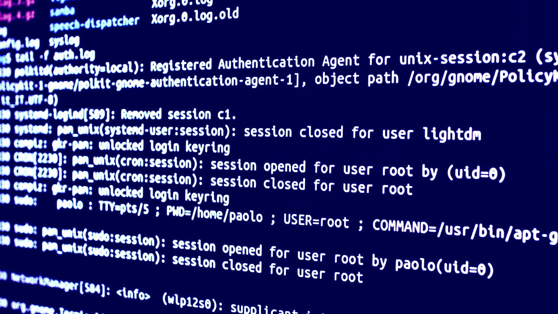 Analysis of authentication log files in an operating system. SSH connection through a terminal to test intrusion in an operating system.