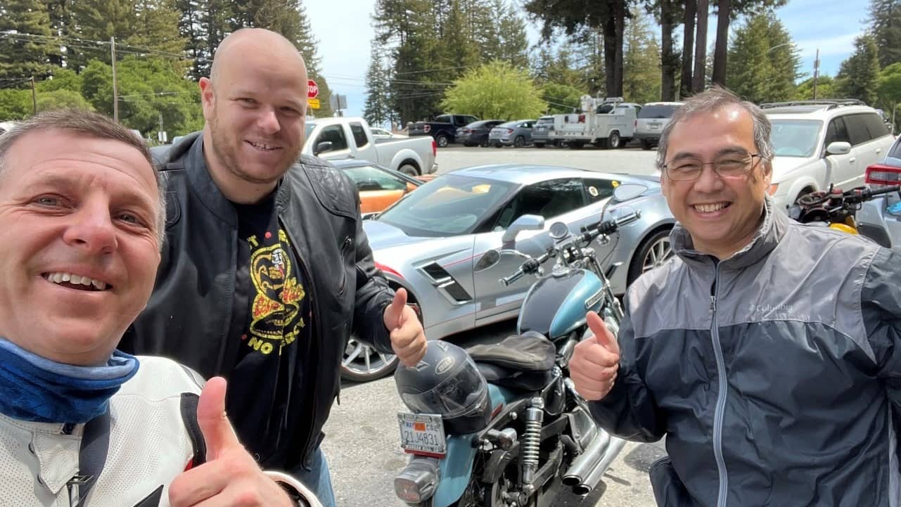 Jesper Tohmo, Julian Weinberger, and Bill Hagestrand on a motorbike trip.