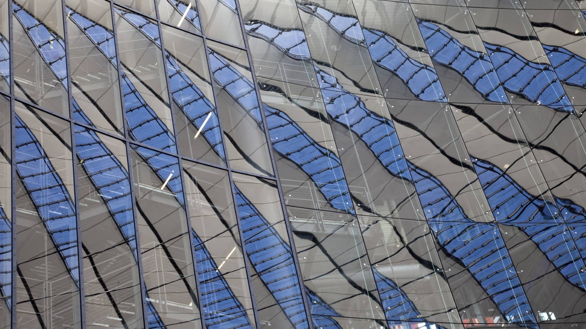 Window reflections on a modern building (Sony Center in Potsdamer Platz, Berlin, Germany).